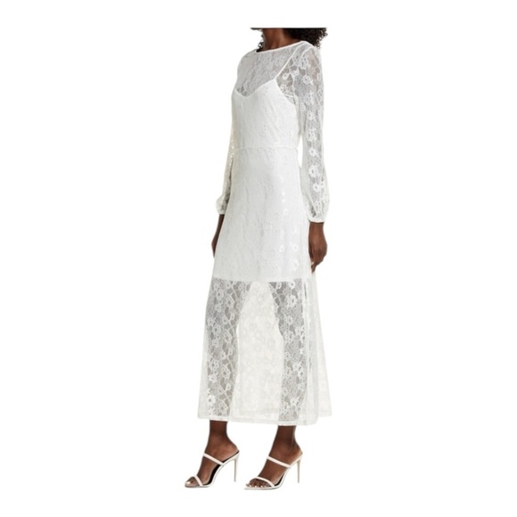 Open Edit Sheer Lace Long Sleeve Maxi Dress in White NWT - Picture 4 of 11